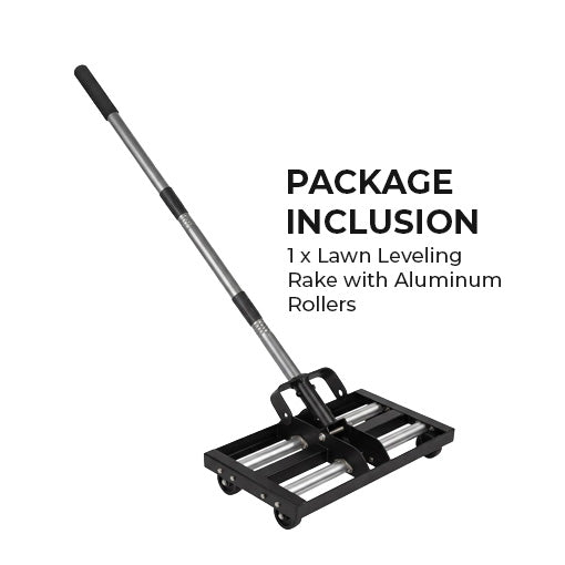 Lawn Leveling Rake with Aluminum Rollers
