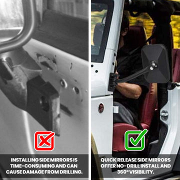 Quick Release Side Mirrors for TJ, JK, JKU - 0