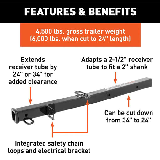34-inch Trailer Hitch Receiver Extender