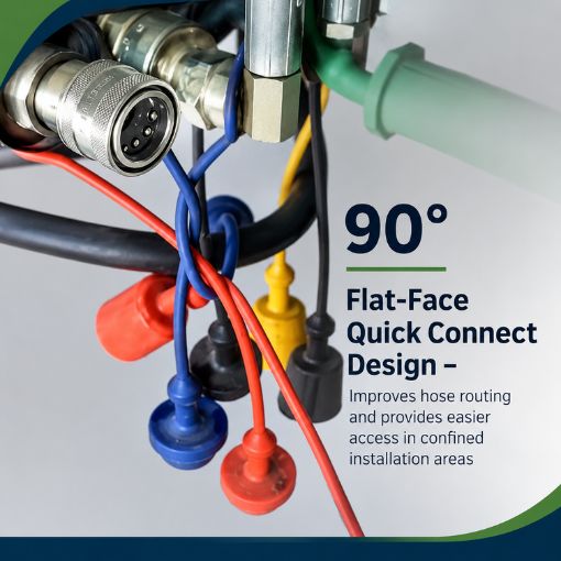 90-Degree 1/2" Flat Face Hydraulic Quick Connect Coupler Set