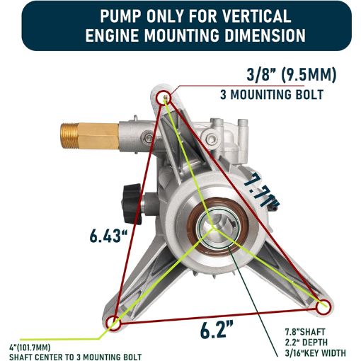 7/8" Shaft Vertical Pressure Washer Pump Replacement 3400 PSI