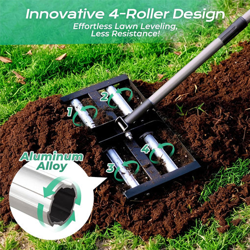 Lawn Leveling Rake with Aluminum Rollers