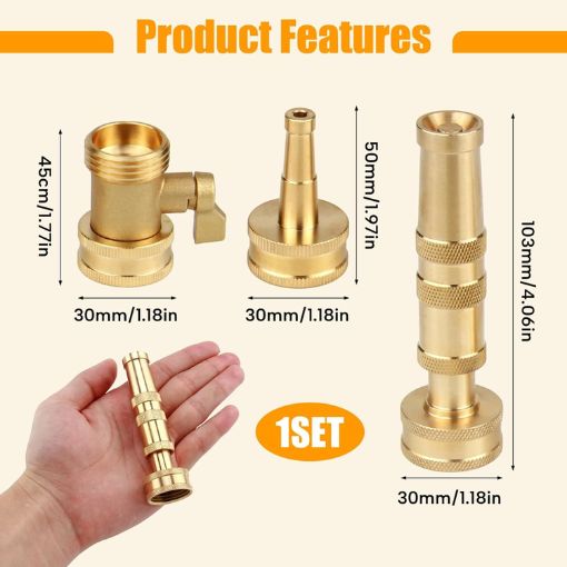 Heavy-Duty Brass Adjustable Twist Hose Nozzle with Valve