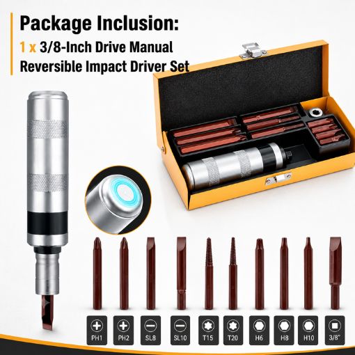 3/8-Inch Drive Manual Reversible Impact Driver Set