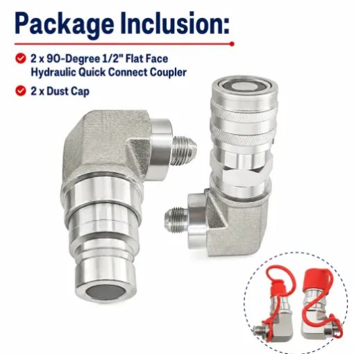 90-Degree 1/2" Flat Face Hydraulic Quick Connect Coupler Set