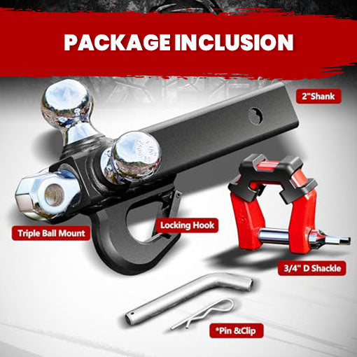 5-in-1 Trailer Hitch Tri-Ball Mount with Hook, Pin, & Shackle