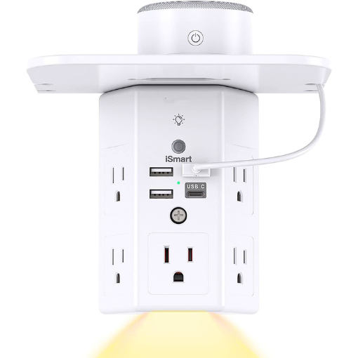 9-Plug Wall Outlet Extender With Night Light & Shelf