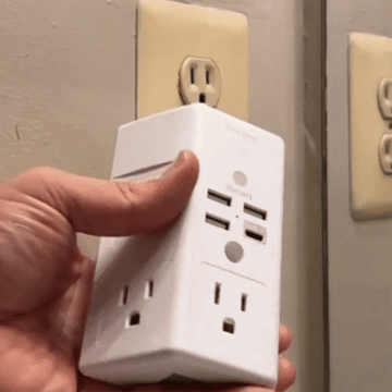 9-Plug Wall Outlet Extender With Night Light & Shelf - 0