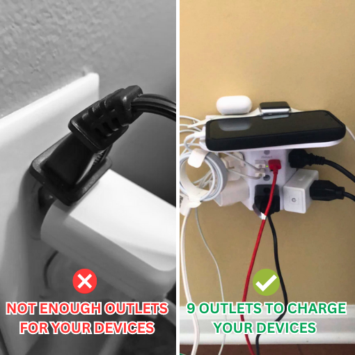 9-Plug Wall Outlet Extender With Night Light & Shelf