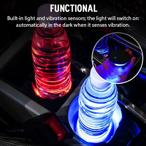 Functional 2 Pcs LED Car Cup Holder
