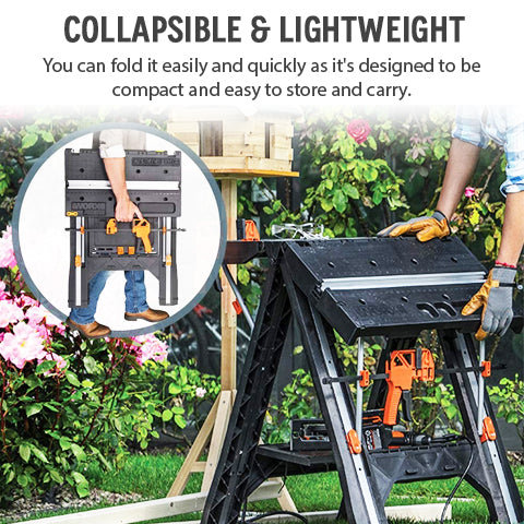 The Folding Work Table and Sawhorse is collapsible and lightweight