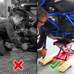 A person without a  Motorcycle Lift Jack  versus a person with a  Motorcycle Lift Jack